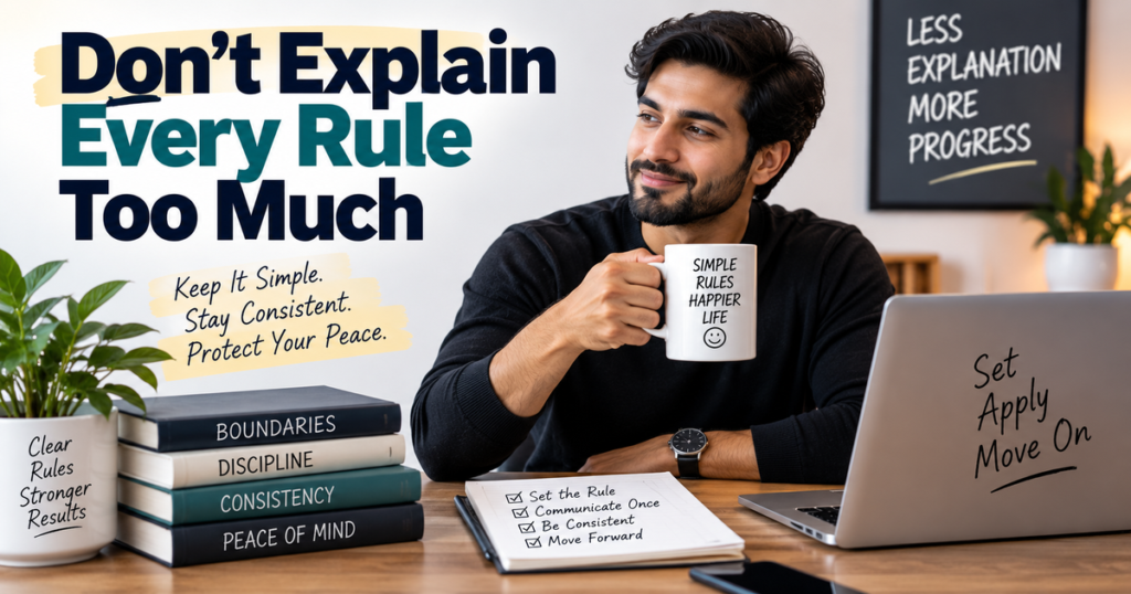 Don’t Explain Every Rule Too Much” — a person learning to keep rules simple, communicate clearly, and focus on progress.
